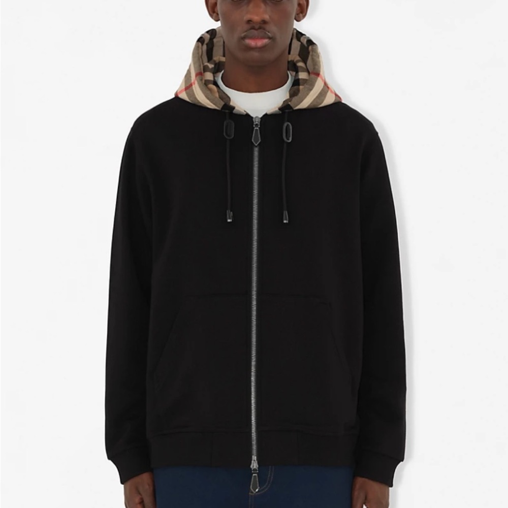 Burberry Check Hood Cotton Blend Zip Hoodie